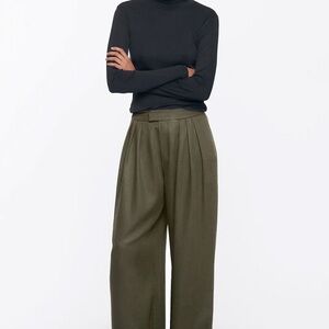 KOTN Khaki Wide-Leg Women's Pleated Trousers